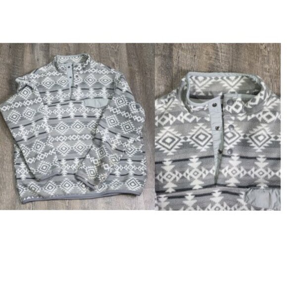 Southern Grit Western Aztec Women's Pullover Fleece 1/4 Button Large Gray - Picture 1 of 7